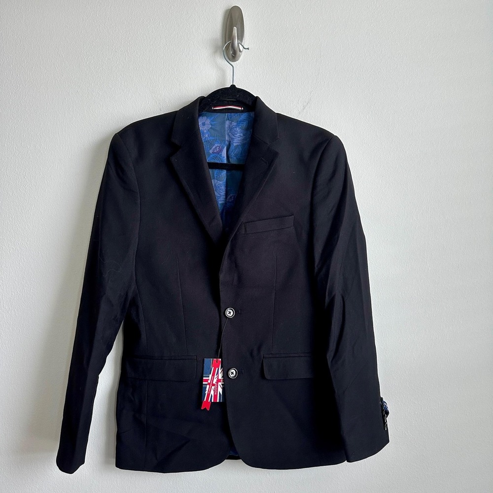 Soul of London Blazer Mens 34R Black Slim Fit 7 Drop Floral Lined Jacket New